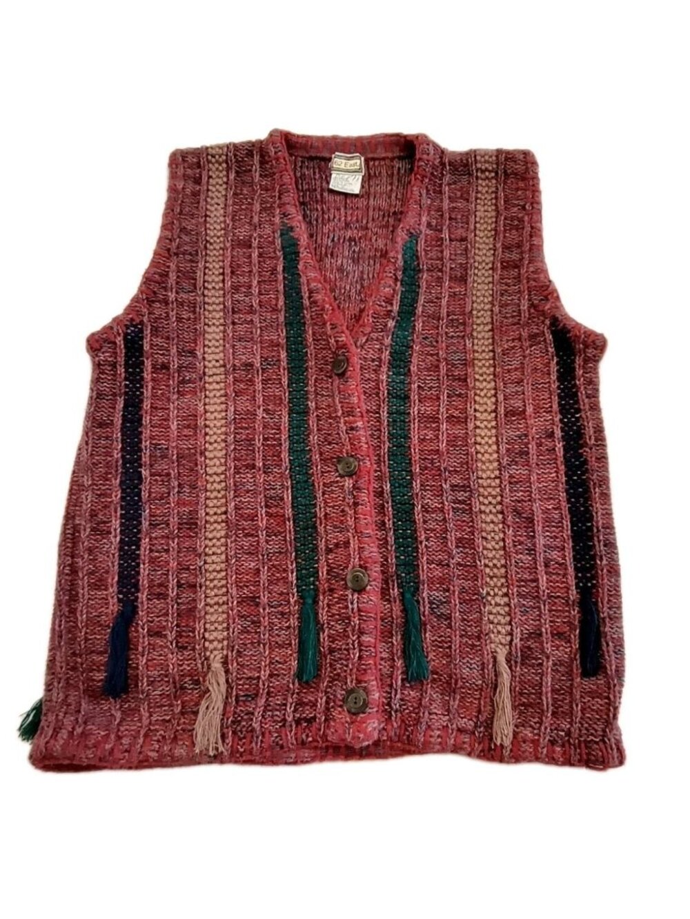 Vintage 62 East Women’s Knit Sweater Vest Medium Boho Southwestern Tassel Cotton